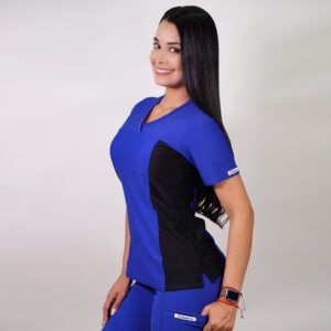 DELANTAL MUJER TELA ELASTICADA. AZUL REY APL. NEGRO COSTADO - ART. 2074