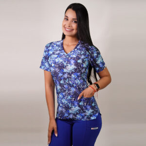 DELANTAL MUJER TELA ELASTICADA ESTAMPADA. COMBINA CON AZUL REY - ART. 2210